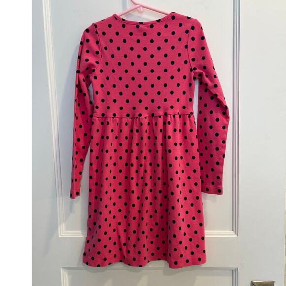 Mini Boden Size 7 - 8 Pink Dress with Blue Polka Dots Ruffle Neckline - Picture 2 of 5